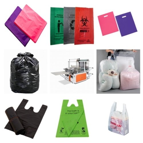 Diversas bolsas plásticas y máquina