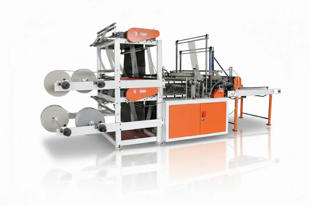 Four-seal plastic bag machine in action demonstrating operational capabilities