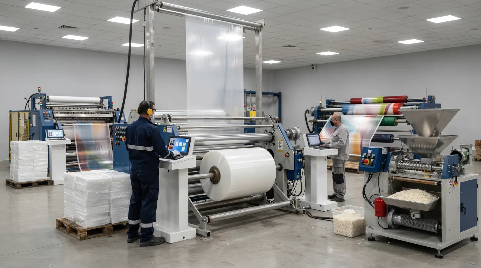 La empresa produce una amplia variedad de líneas de producción de bolsas plásticas, desde extrusoras